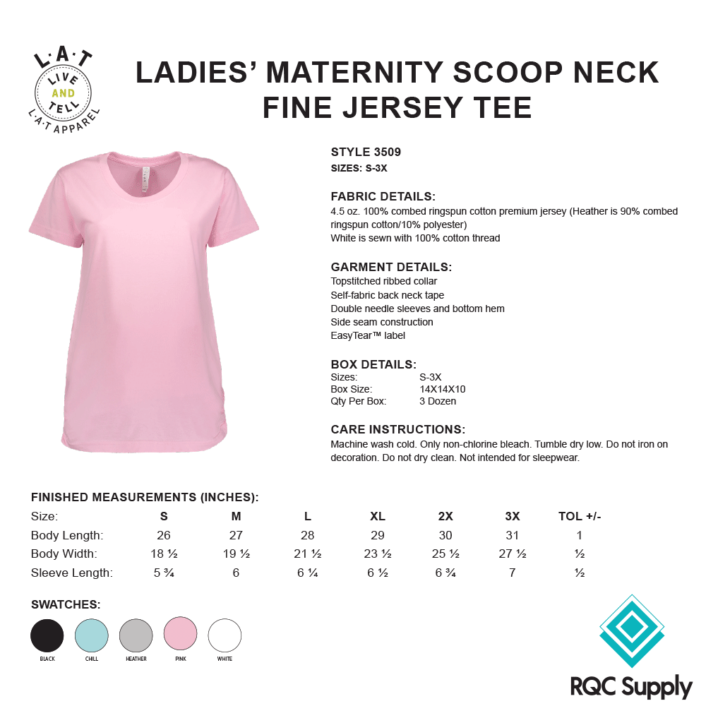 3509 LAT Ladies Maternity Scoop Neck Fine Jersey Tee