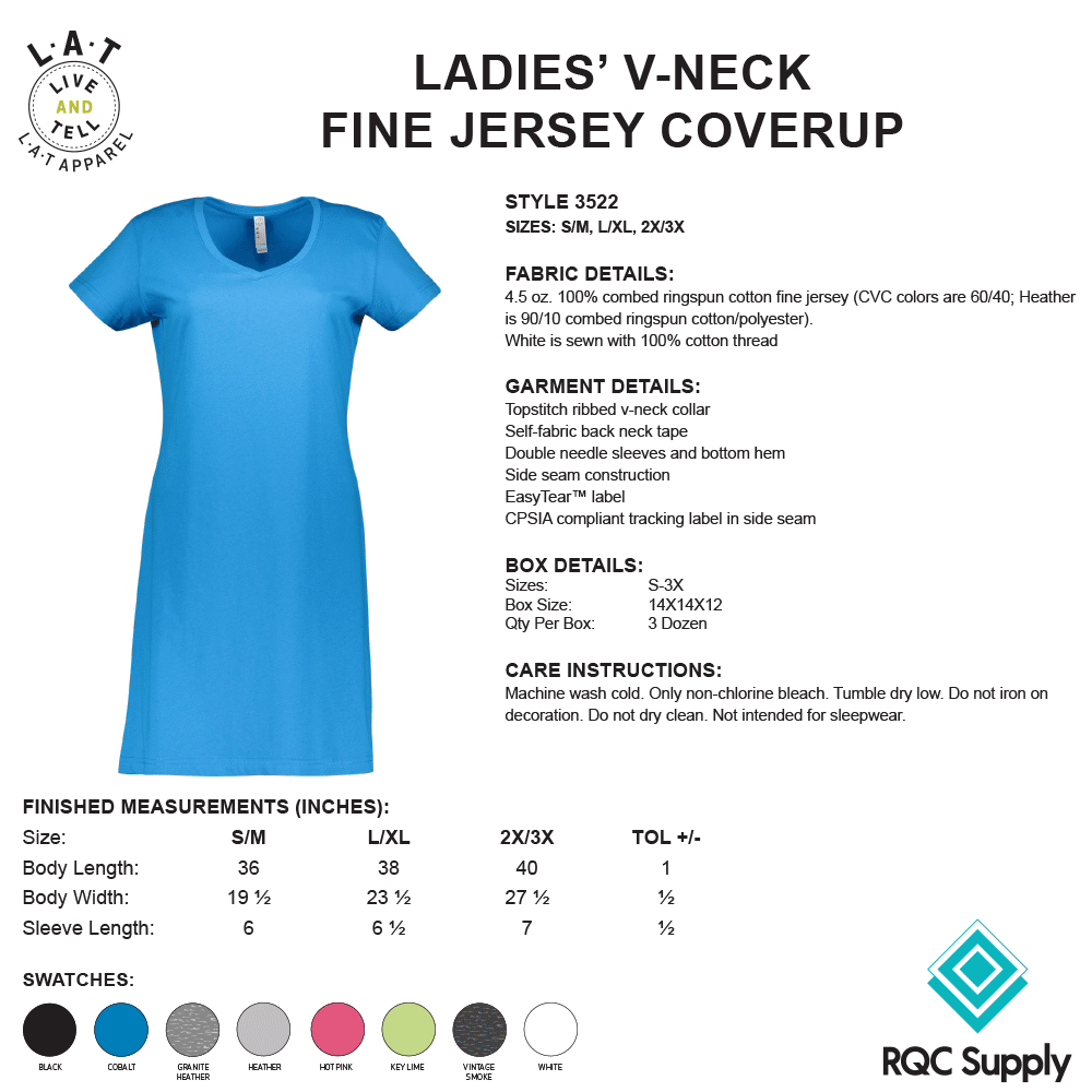 3522 LAT Ladies V-Neck Fine Jersey Coverup