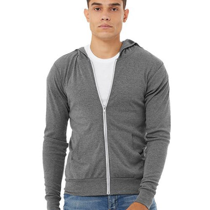 Unisex Triblend Lightweight Full-Zip Hooded Long Sleeve Tee