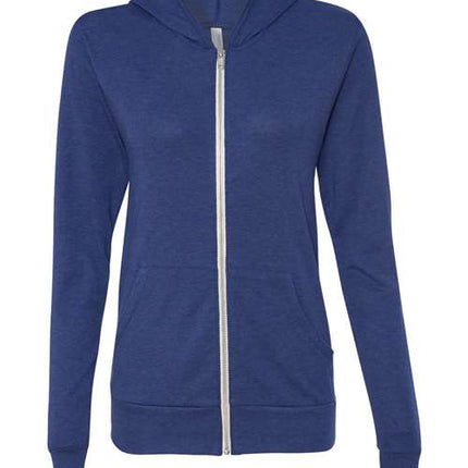 Unisex Triblend Lightweight Full-Zip Hooded Long Sleeve Tee