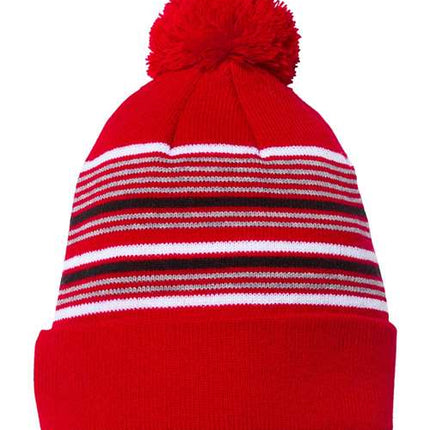 12" Striped Pom-Pom Cuffed Beanie